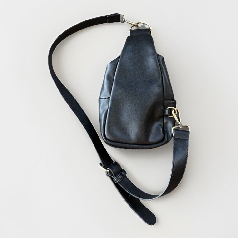 Anthropologie Urban Originals Liberty Black Woven Sling Bag CrossBody Purse Trav - Picture 3 of 6